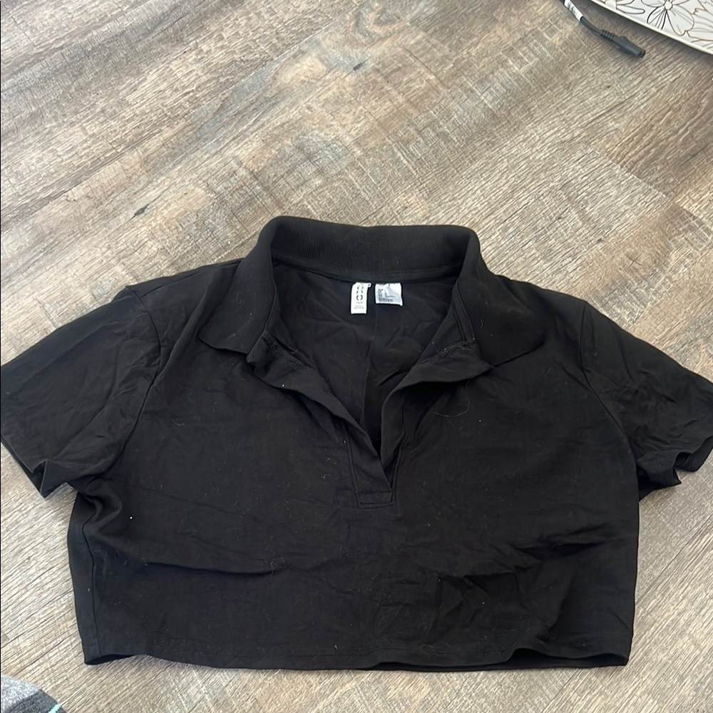 Black Polo Crop Top